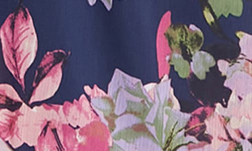Shop London Times Floral Ruffle Sleeveless Chiffon Faux Wrap Dress In Navy Pink