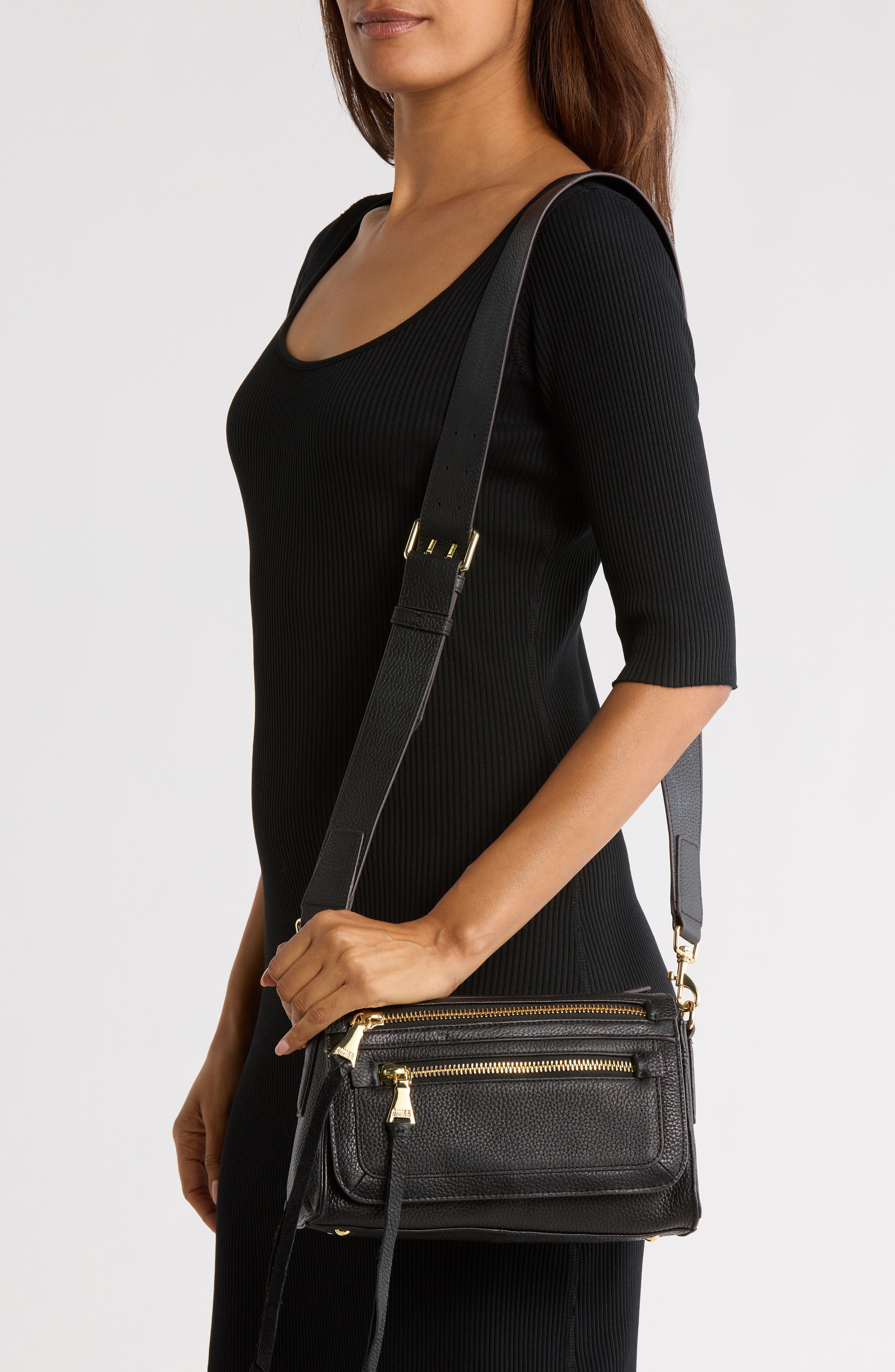 AIMEE Aurora Leather Crossbody Bag, Alternate, color, Black/ Black