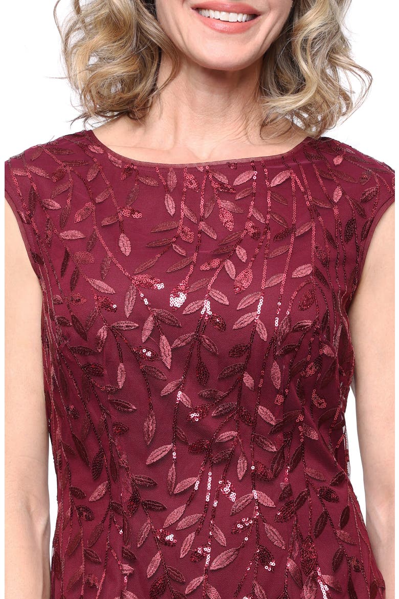 Sequin Leaf Embroidery Cocktail Midi Dress, Alternate, color, WINE
