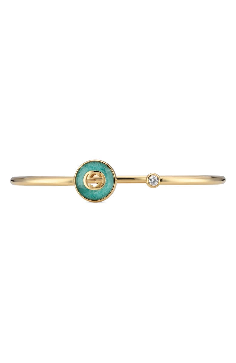 Gucci Interlocking GG 18K Gold & Diamond Bangle Bracelet, Alternate, color, Turquoise/ Yellow Gold