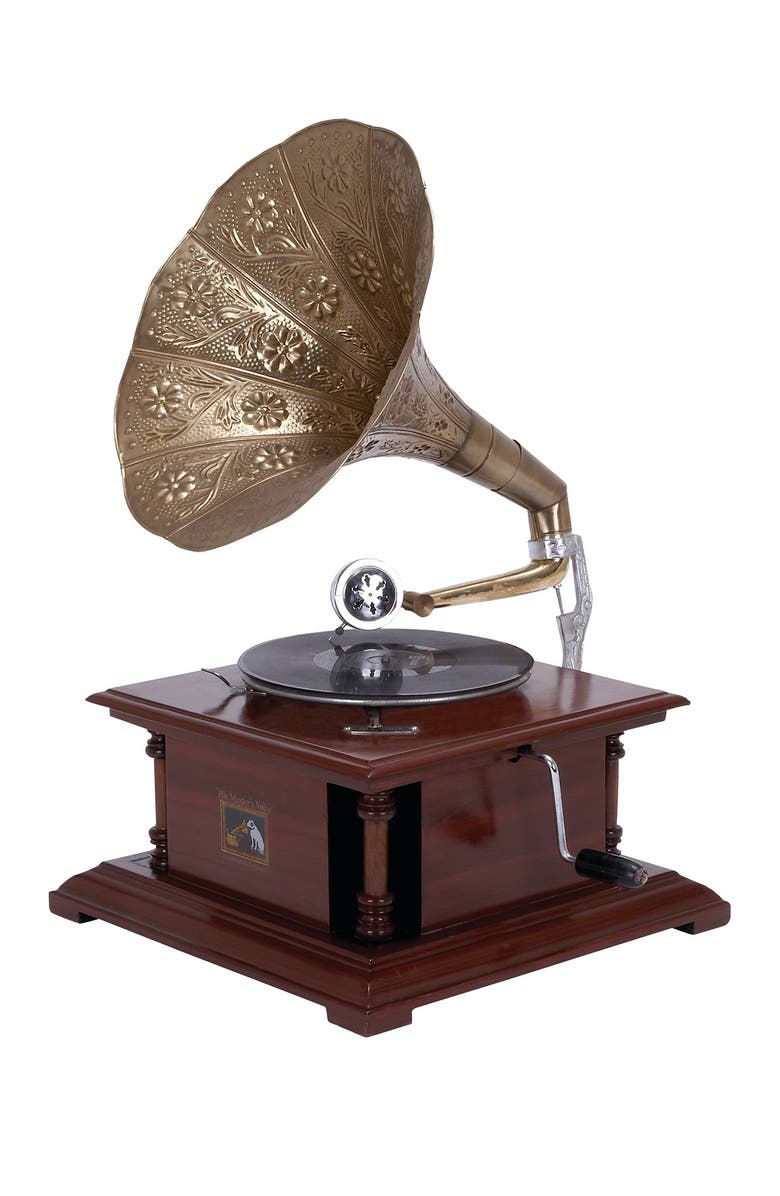 WILLOW ROW Brown Wood & Metal Vintage Gramophone, Main, color, 