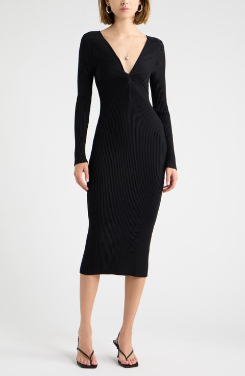 Knot Front Long Sleeve Sweater Dress
