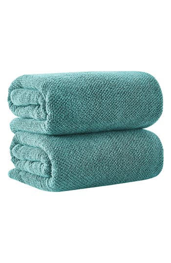 Woven & Weft Loop Textured 2-pack Bath Towels In Blue