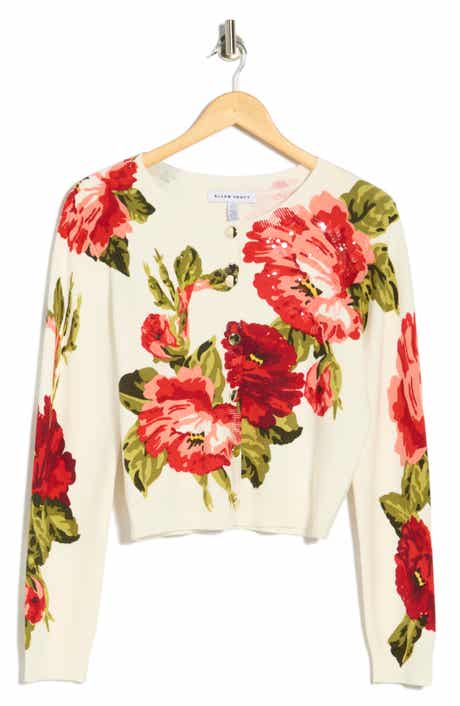 Ellen Tracy Floral Jacquard Sequin Cardigan