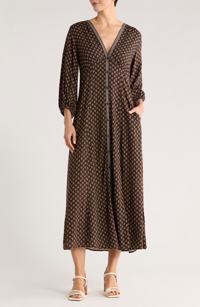 MAX STUDIO Three-Quarter Sleeve Maxi Dress, Main, color, Rust Copper/ Brown