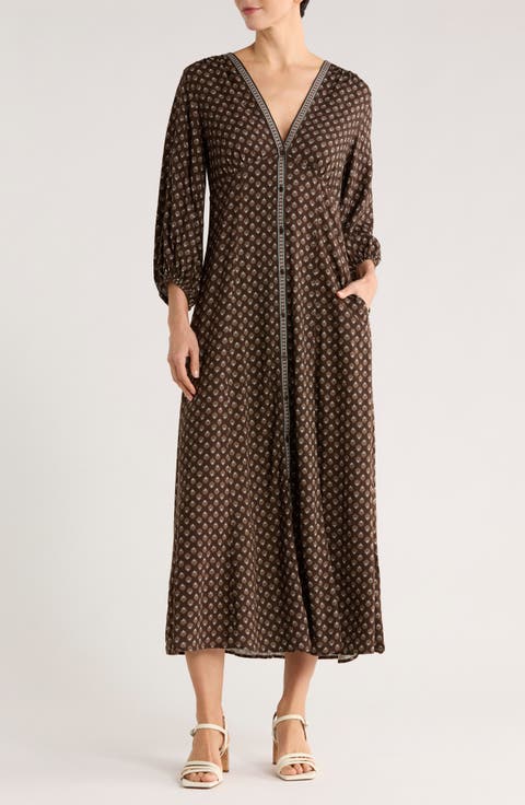 Three-Quarter Sleeve Maxi Dress
