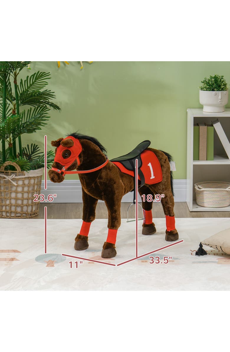 Qaba Kids Ride-on Horse, Neighing Sound, Saddle, Stirrups, Alternate, color, Brown