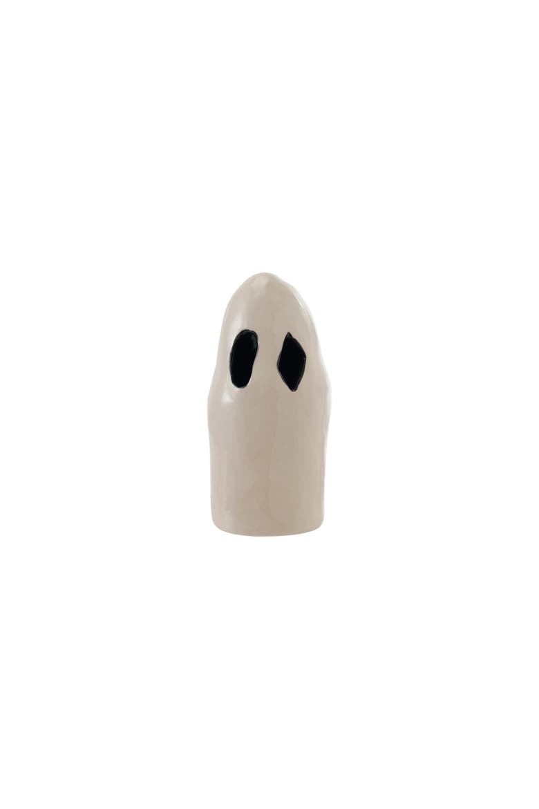 Stoneware Ghost Lantern with Cut-Out Details, Main, color, White and Black