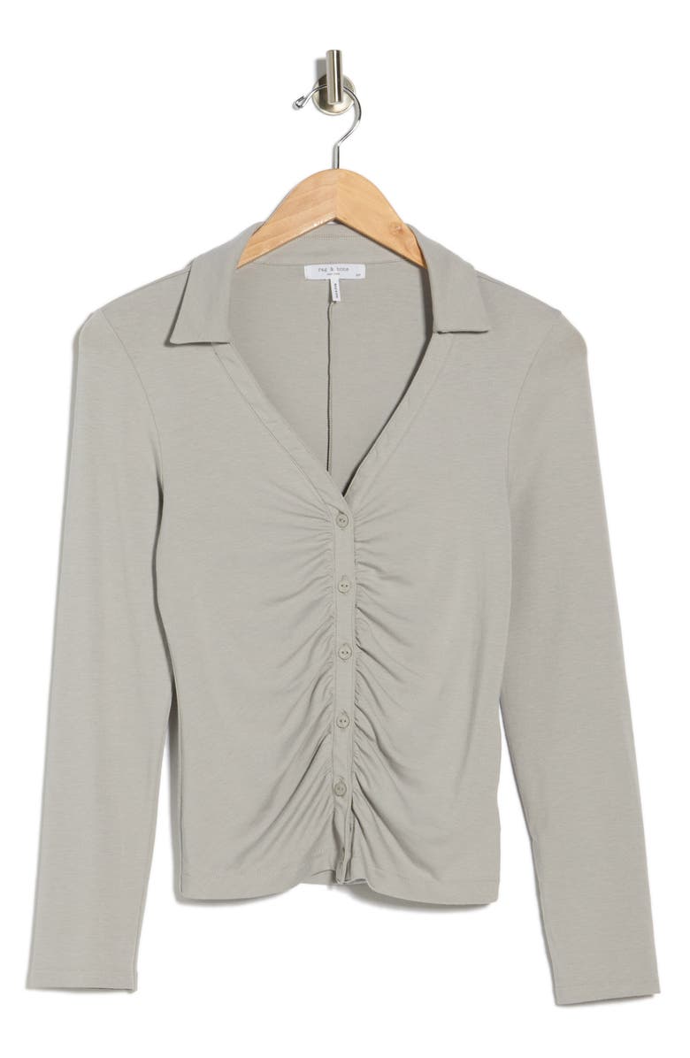 rag & bone Lucy Ruched Polo Button-Up Shirt, Main, color, Grey