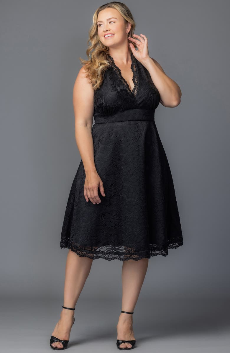 Kiyonna Pinup Boudour Lace Cocktail Dress, Alternate, color, Onyx