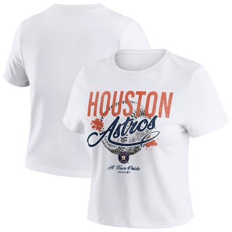 Women's WEAR by Erin Andrews  White Houston Astros Distressed Cropped Baby T-Shirt