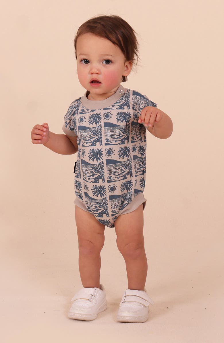 TINY TRIBE Ocean Print Romper, Alternate, color, Slate Blue