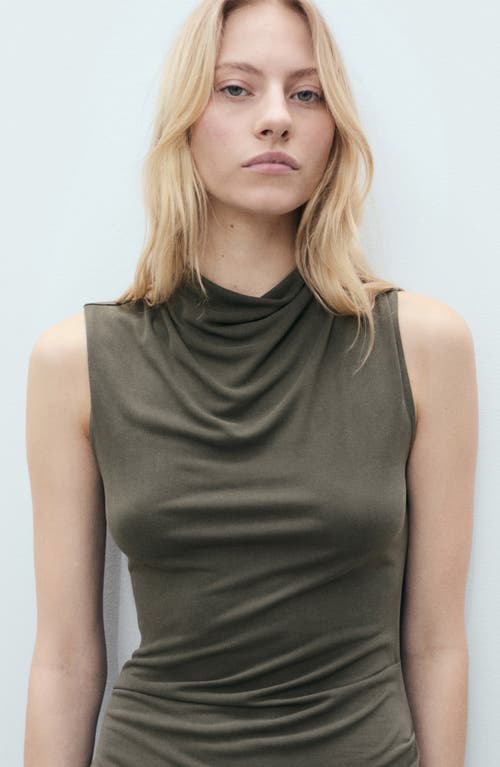 Mango Draped Sleeveless Modal Blend Maxi Dress In Green