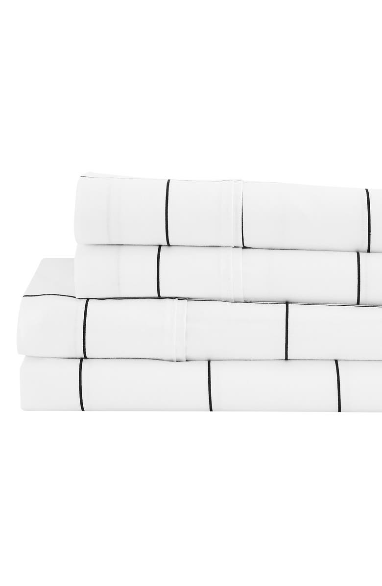 MELANGE HOME Grid Percale Cotton Sheet Set, Alternate, color, Black