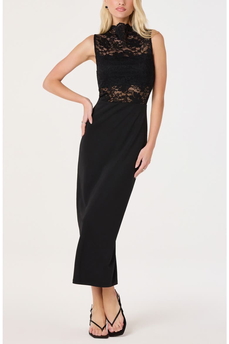 Cathia Lace Bodice Midi Dress, Alternate, color, BLACK