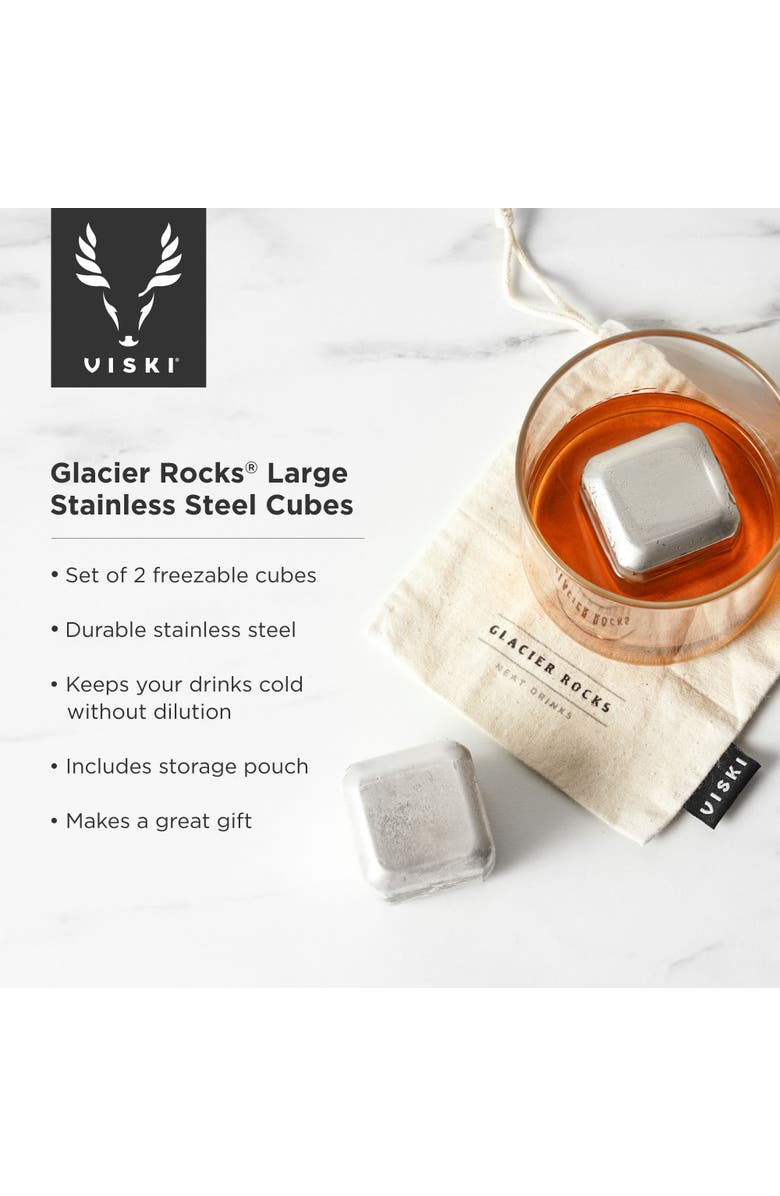 Viski Glacier Rocks Large Cubes in Stainless Steel Set of 2, Alternate, color, Silver
