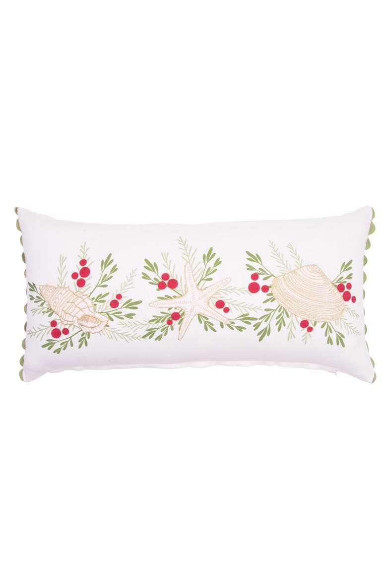 Coastal Tidings Shell Christmas Throw Pillow 12" x 24", Main, color, Green