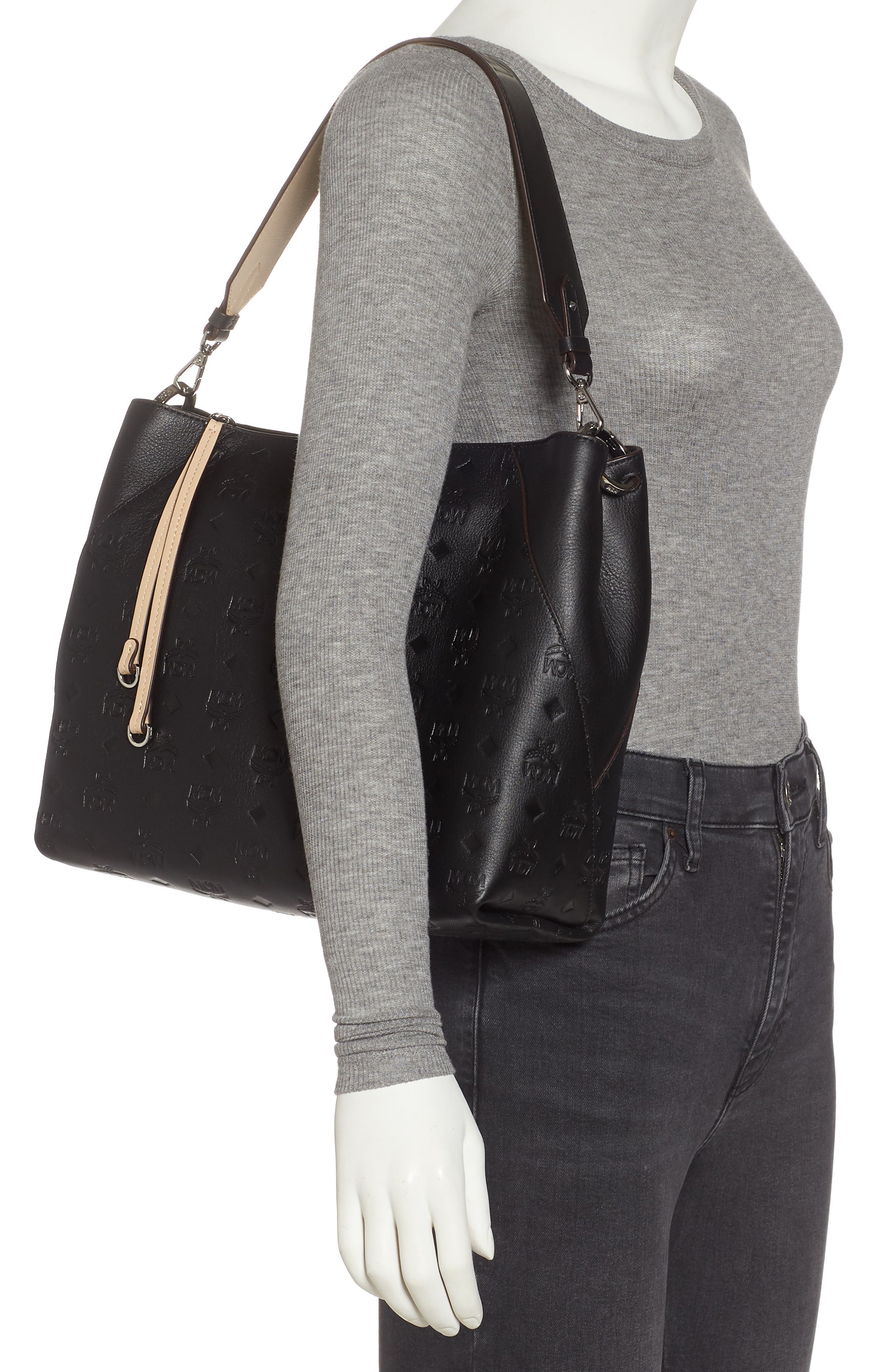 MCM Klara Monogram Leather Hobo, Alternate, color, 