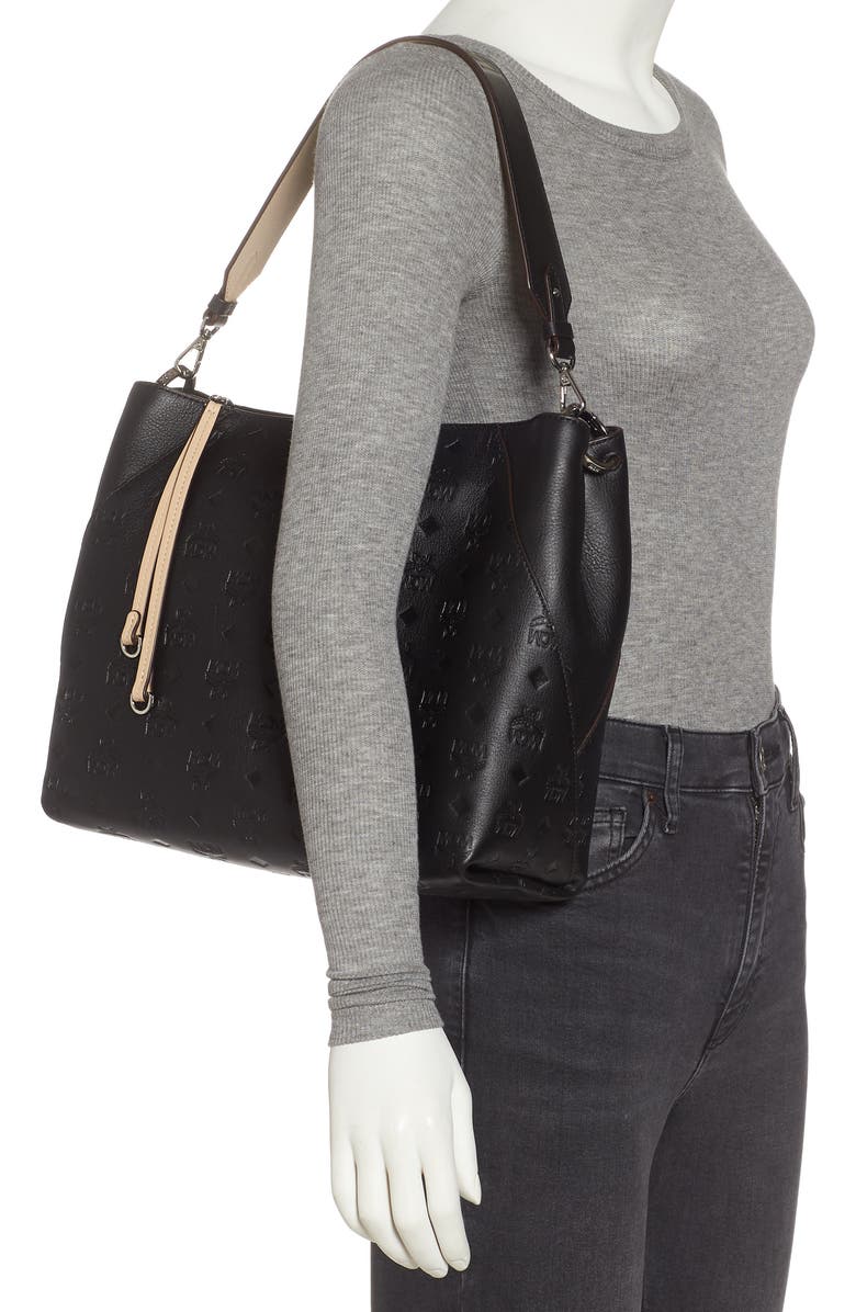 MCM Klara Monogram Leather Hobo, Alternate, color,