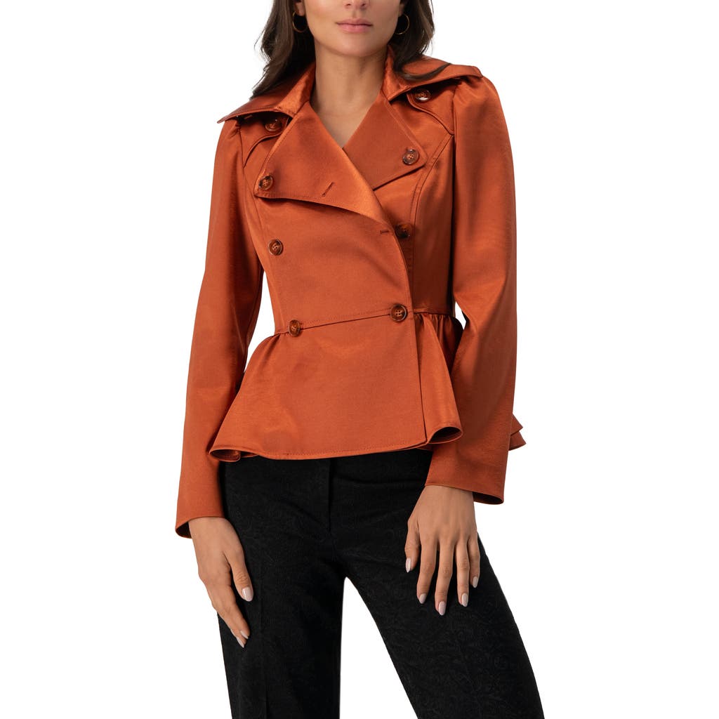 Ivonne Short Double-breasted Trench Coat In Orange