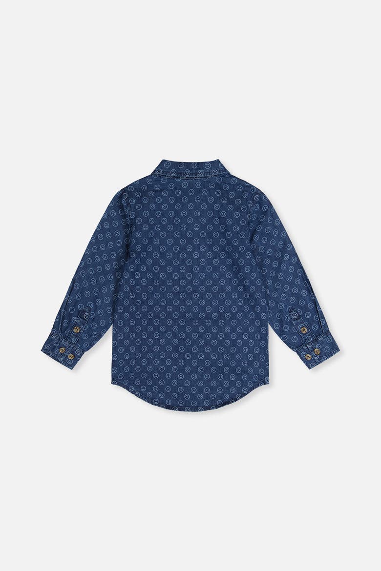 Smiley Detail Chest Pocket Chambray Shirt, Alternate, color, Blue Smiley Print
