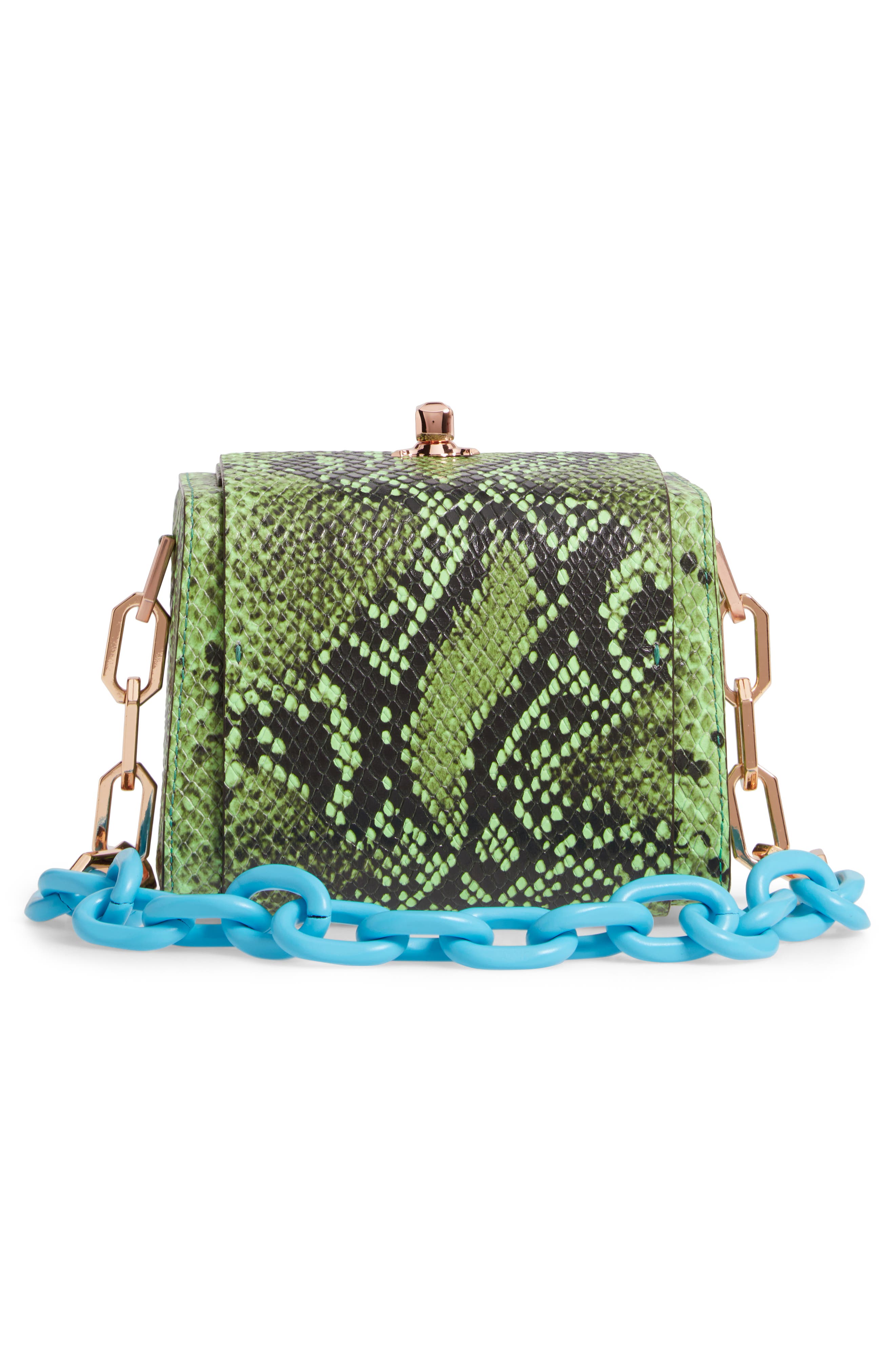PO Cube Snake Embossed Leather Box Bag, Alternate, color, NEON GREEN