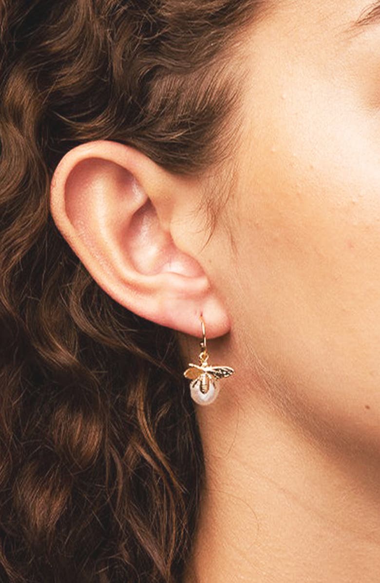 Bearfruit Jewelry Sterling Silver 18k Gold Plated Bee Pearl Necklace & Earring Set Dainty, Alternate, color, Gold