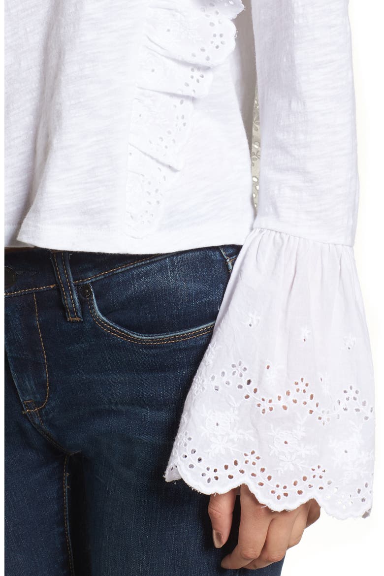 Eyelet Trim Long Sleeve Tee, Alternate, color, WHITE
