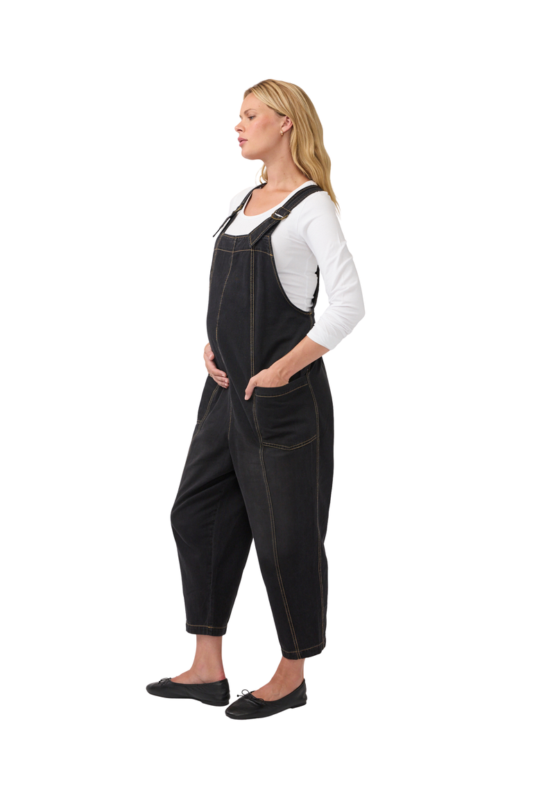 Ankle Tapered Leg Denim Maternity Overall, Alternate, color, Black Wash
