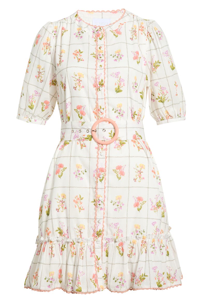 Diane Floral Redna Belted Cotton Button-Up Minidress, Alternate, color, CORAL-MULTI