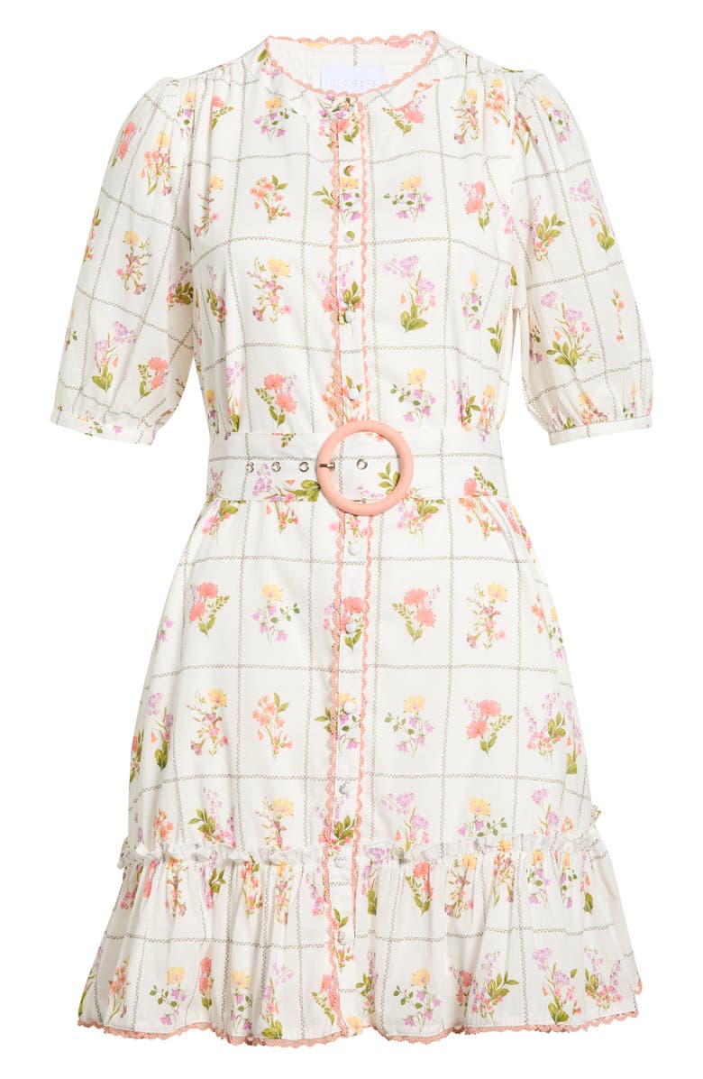 SUGARLIPS Diane Floral Redna Belted Cotton Button-Up Minidress, Main, color, Coral-Multi