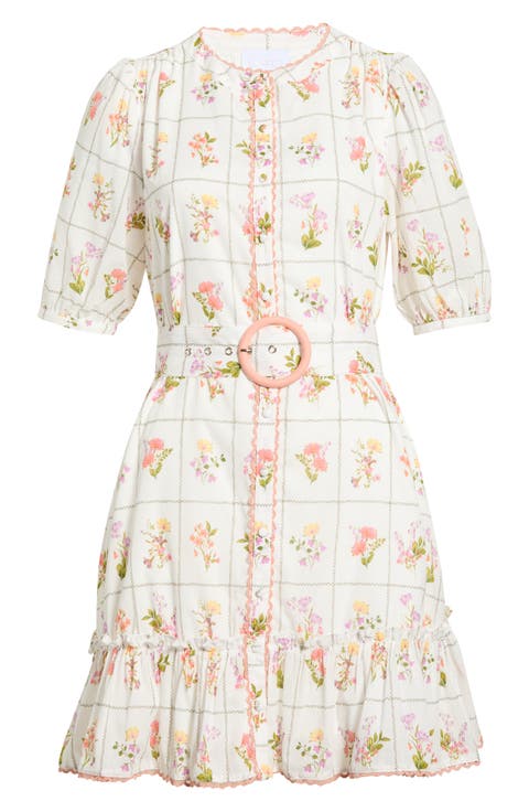 Diane Floral Redna Belted Cotton Button-Up Minidress