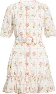 SUGARLIPS Diane Floral Redna Belted Cotton Button-Up Minidress