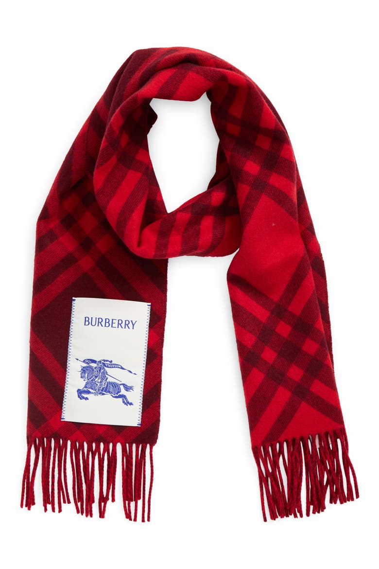Bias Check Cashmere Scarf, Alternate, color, OXBLOOD RED