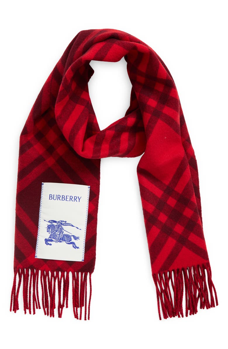 Burberry Bias Check Cashmere Scarf, Alternate, color, Oxblood Red
