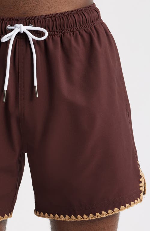 Mavrans Espresso Stitch Waterproof Swim Trunks In Brown