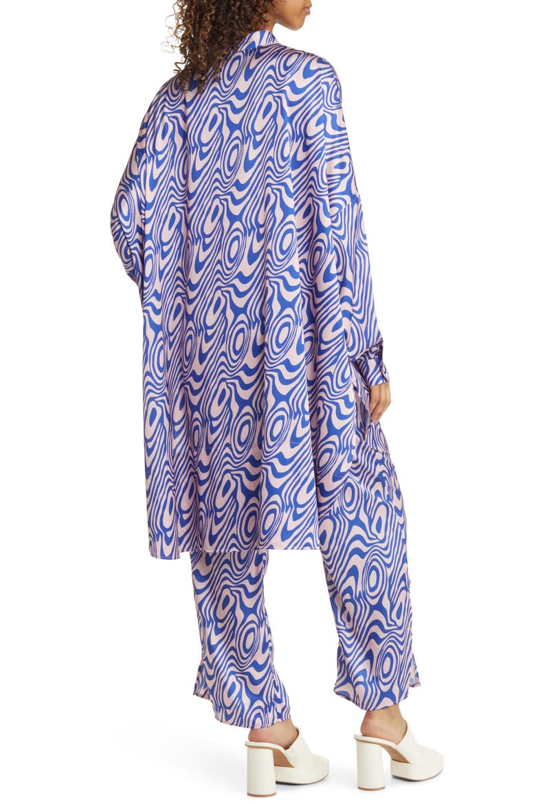 Oversize Button-Up Satin Shirt & High Waist Crop Pants Set, Alternate, color, PINK/BLUE