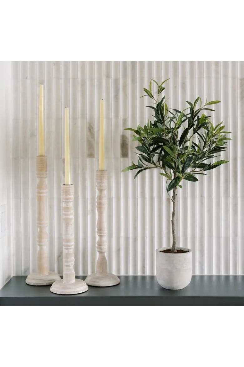 Tapered Candle Holder, White Wood, Alternate, color, White