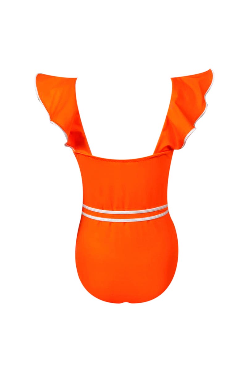 NESSI BYRD Kids' Vibrant Orange Ruffle One-Piece Swimsuit, Alternate, color, Orange