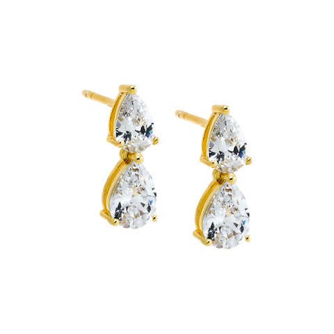 CZ Double Graduated Pear Stud Earring