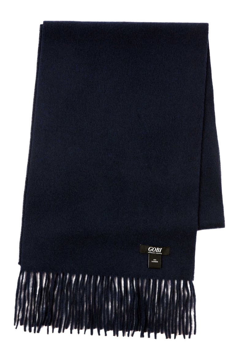Cashmere Fringed Scarf, Main, color, navy