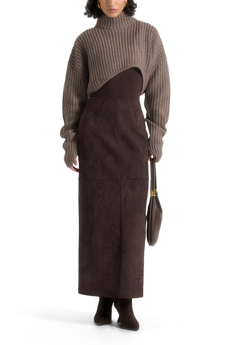 Celie Suede Maxi Skirt, Alternate, color, Brown