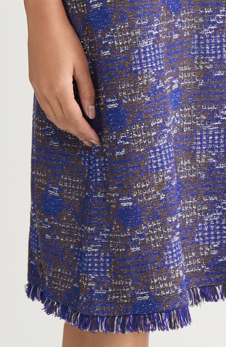 Ming Wang Fringe Tweed Sleeveless Sheath Knit Dress, Alternate, color, Sapphire Sea/Dark Umber/Ivory