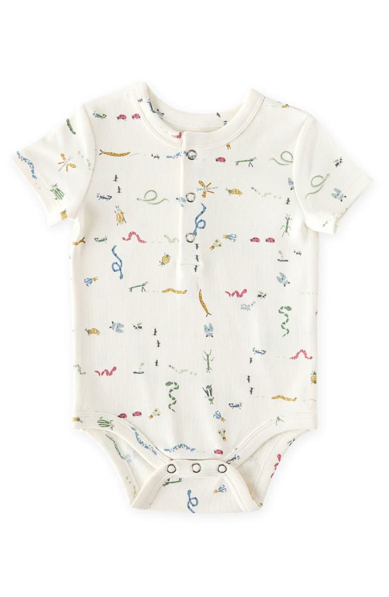 Pehr Critter Print Organic Cotton Henley Bodysuit, Main, color, 