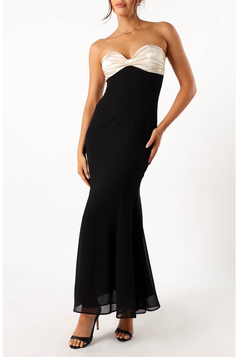 Cecilia Two Tone Strapless Maxi Dress, Main, color, BLACK
