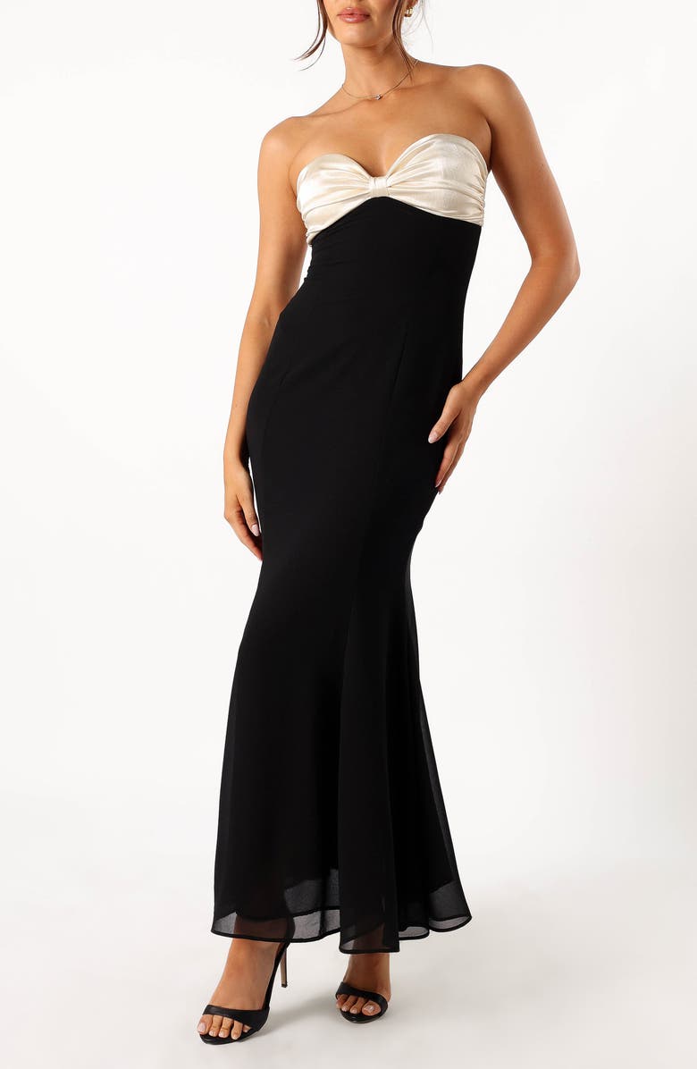 Petal & Pup Cecilia Two Tone Strapless Maxi Dress, Main, color, Black