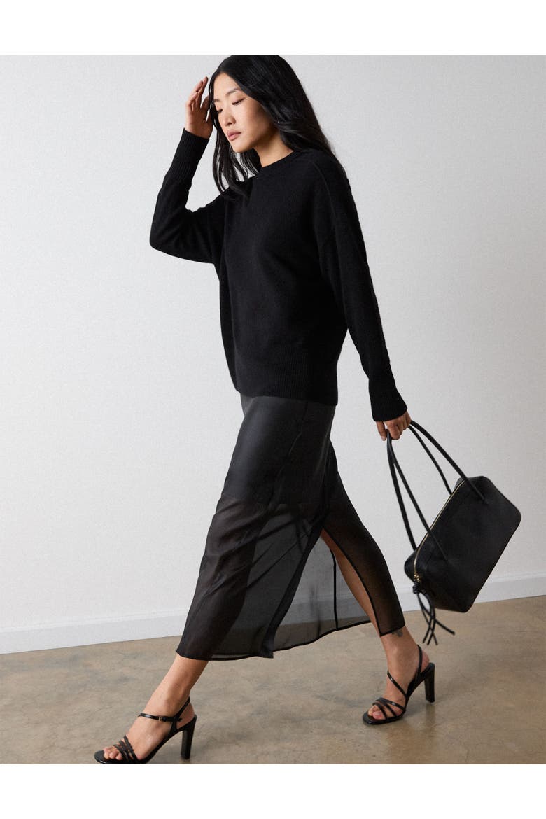 100% Cashmere Seam Crew Neck Sweater, Alternate, color, Black