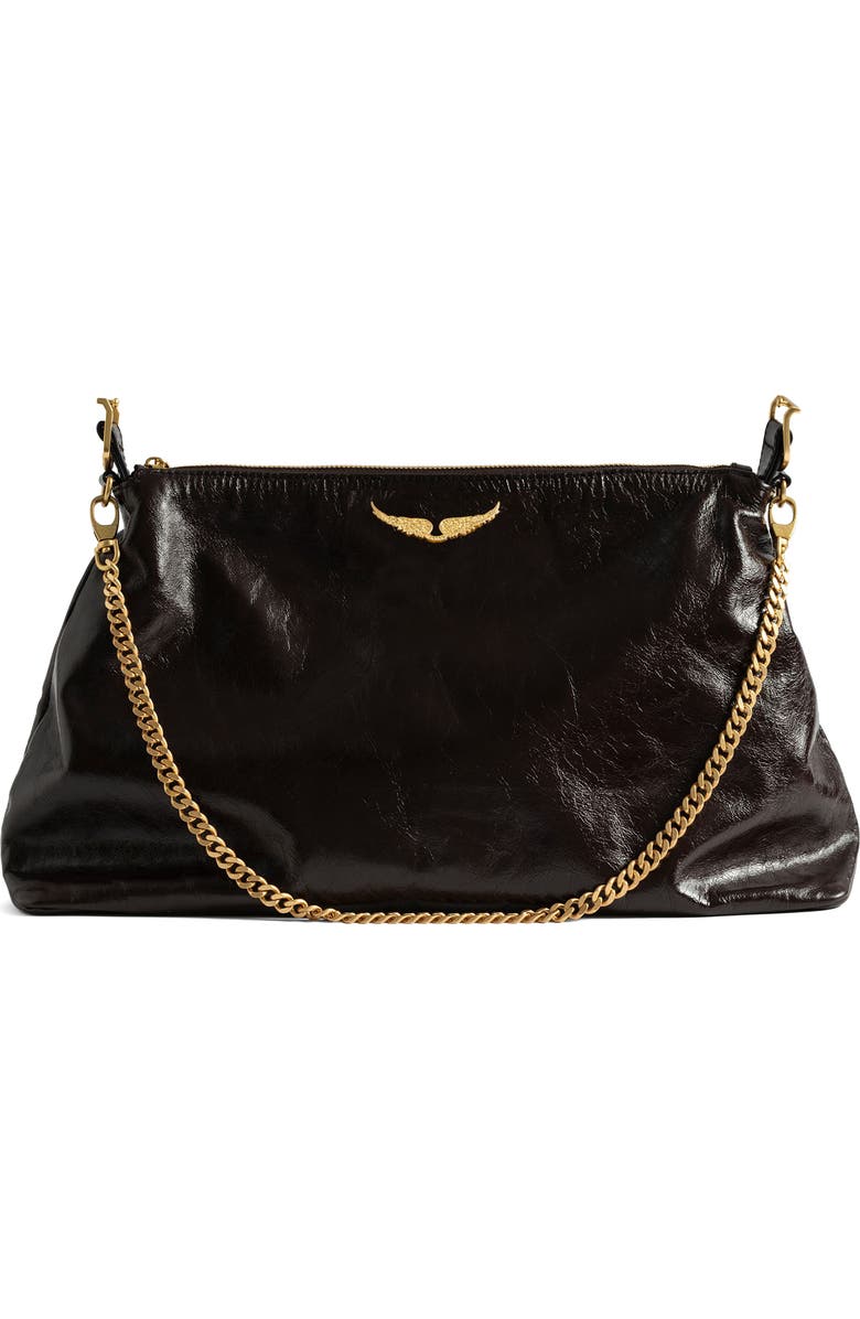 Zadig & Voltaire Jim Patent Leather Shoulder Bag, Alternate, color, Brownie