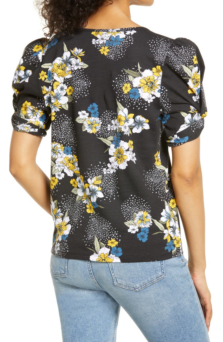 Bobeau Print Puff Sleeve Cotton T-Shirt, Alternate, color,