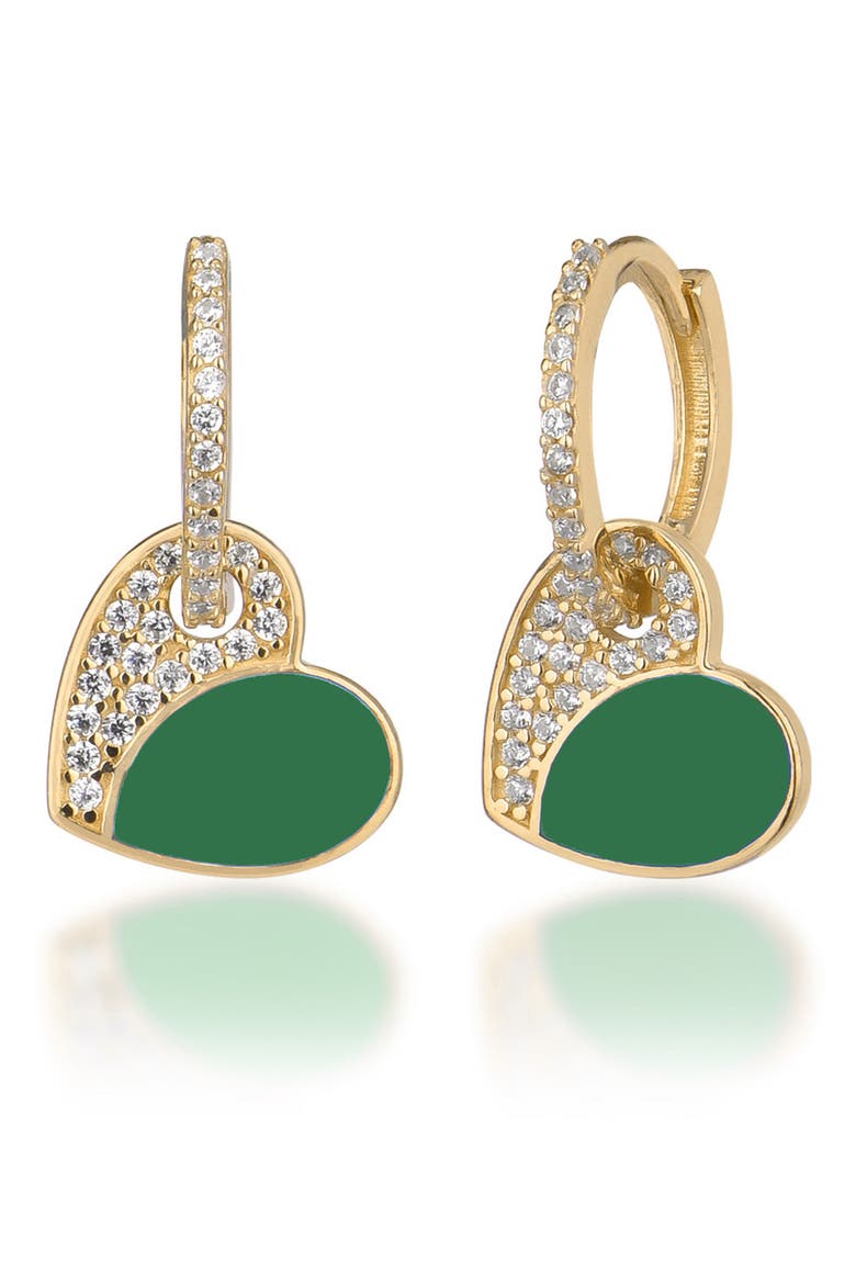 14K Yellow Gold Plated Sterling Silver Pave CZ Heart Drop Earrings, Main, color, GOLD